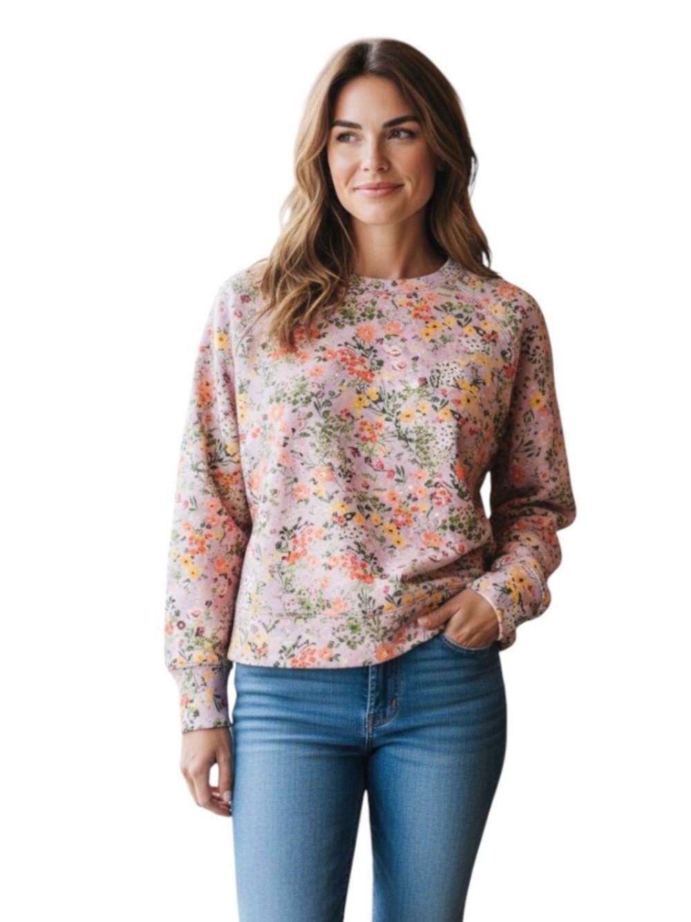 Elie Tahari Lavender Floral Crewneck Sweatshirt